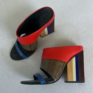 Tory Burch Color Block Wooden Leather Mules size 6